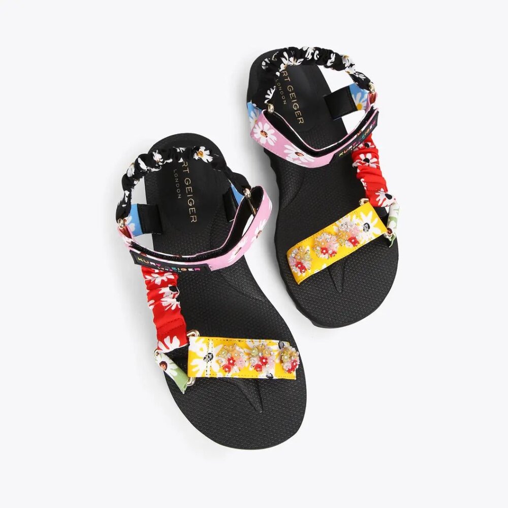 NEW Kurt Geiger London Women's Orion Embellished Floral Wedge Open Toe Sandals - Picture 3 of 7